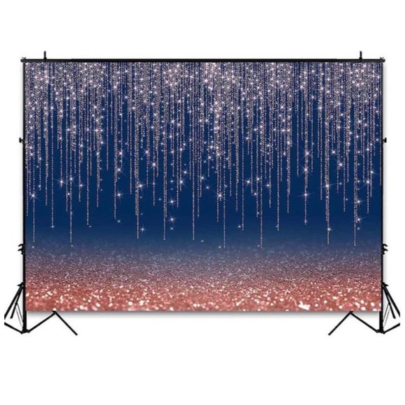 Navy Blue & Rose Gold Blush Background 7x5 feet Wedding Photography Backdrop - Picture 2 of 3